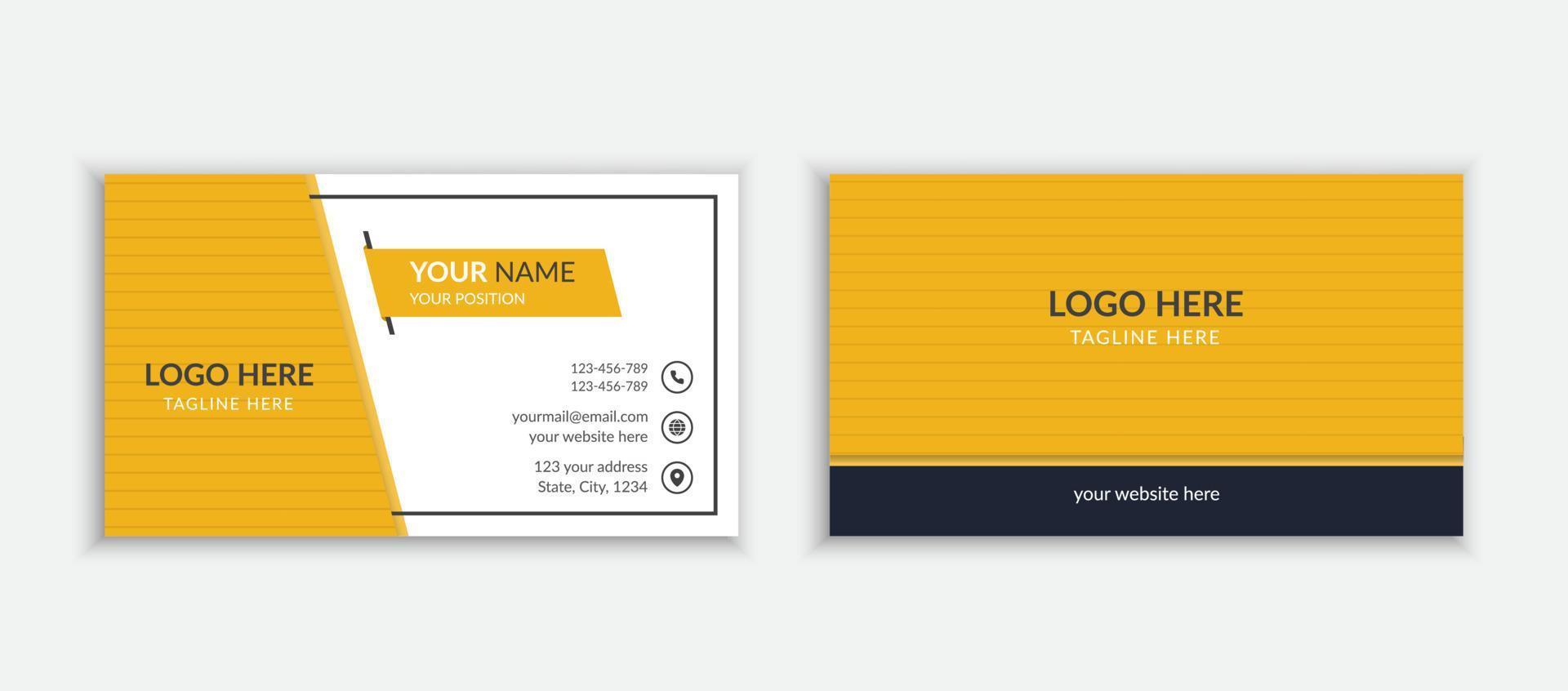 gelbe Farbe einfaches und sauberes horizontales Layout der Visitenkartenvorlage vektor