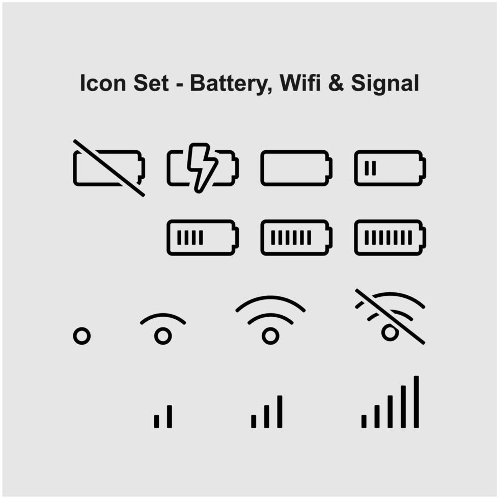 Satz von Batterie-WLAN und Signalsymbolen vektor