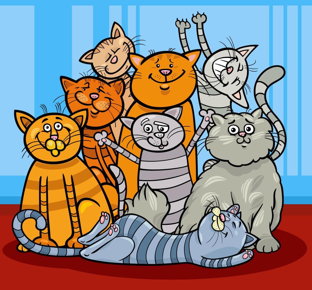 katzen und kätzchen tiercharaktere gruppieren karikaturillustration vektor