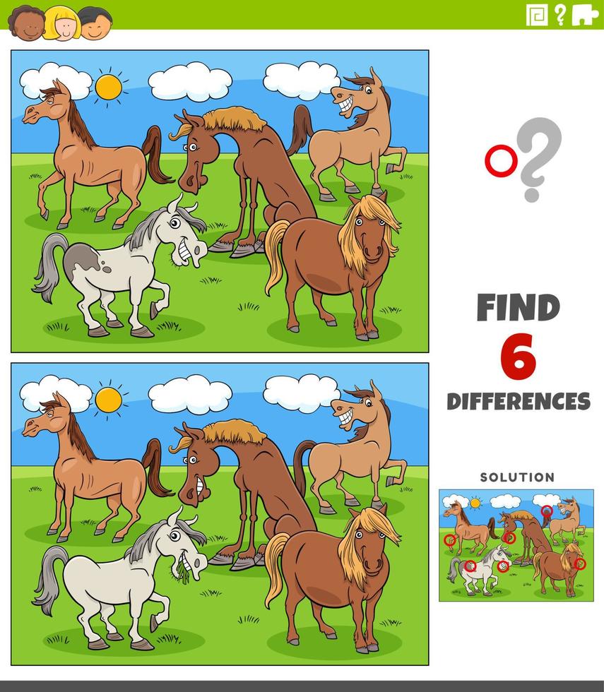 skillnader pedagogiskt spel med tecknade hästar vektor
