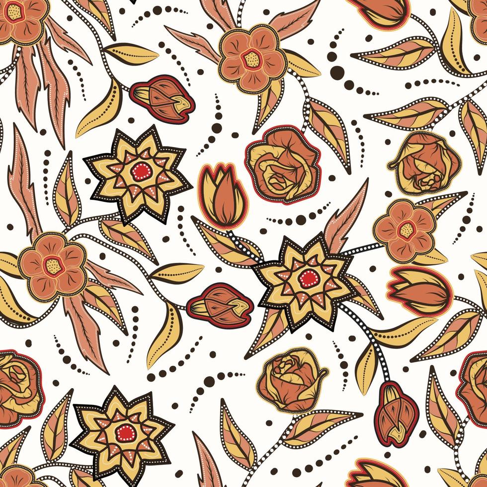 Nahtloses Muster floraler Stil traditioneller Batik, Muster für Stofftextilien. vektor
