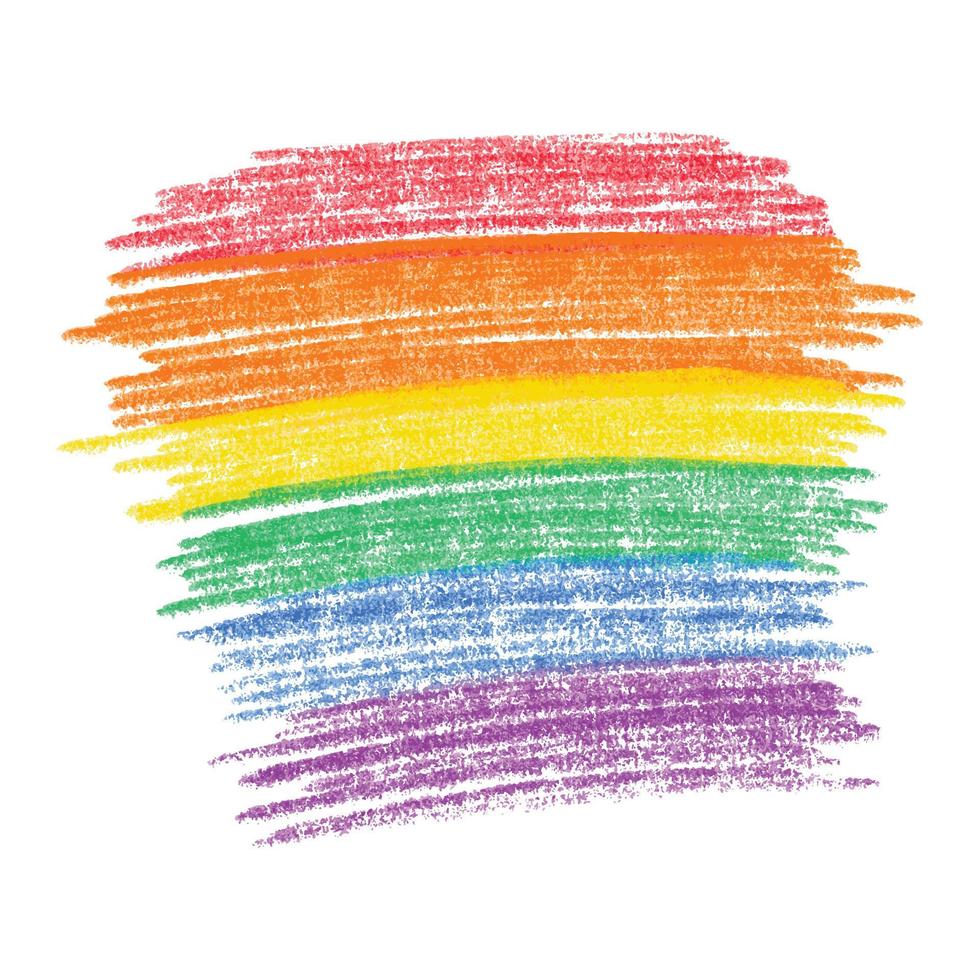 regenbogen handgezeichneter bleistiftkreide strukturierter kritzelhintergrund isoliert auf weißem hintergrund. lgbtq gay pride flag farben linien, vektor