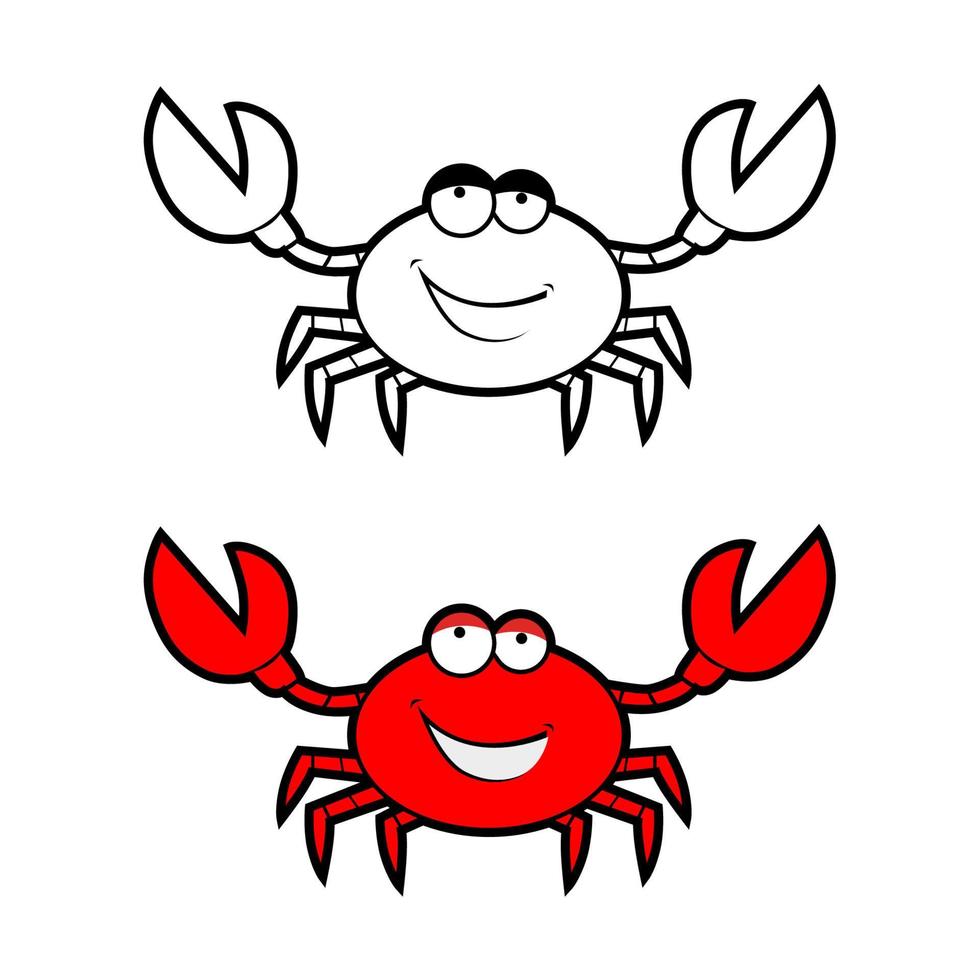 krabba karaktär leende med stora klor på vitt. vektor