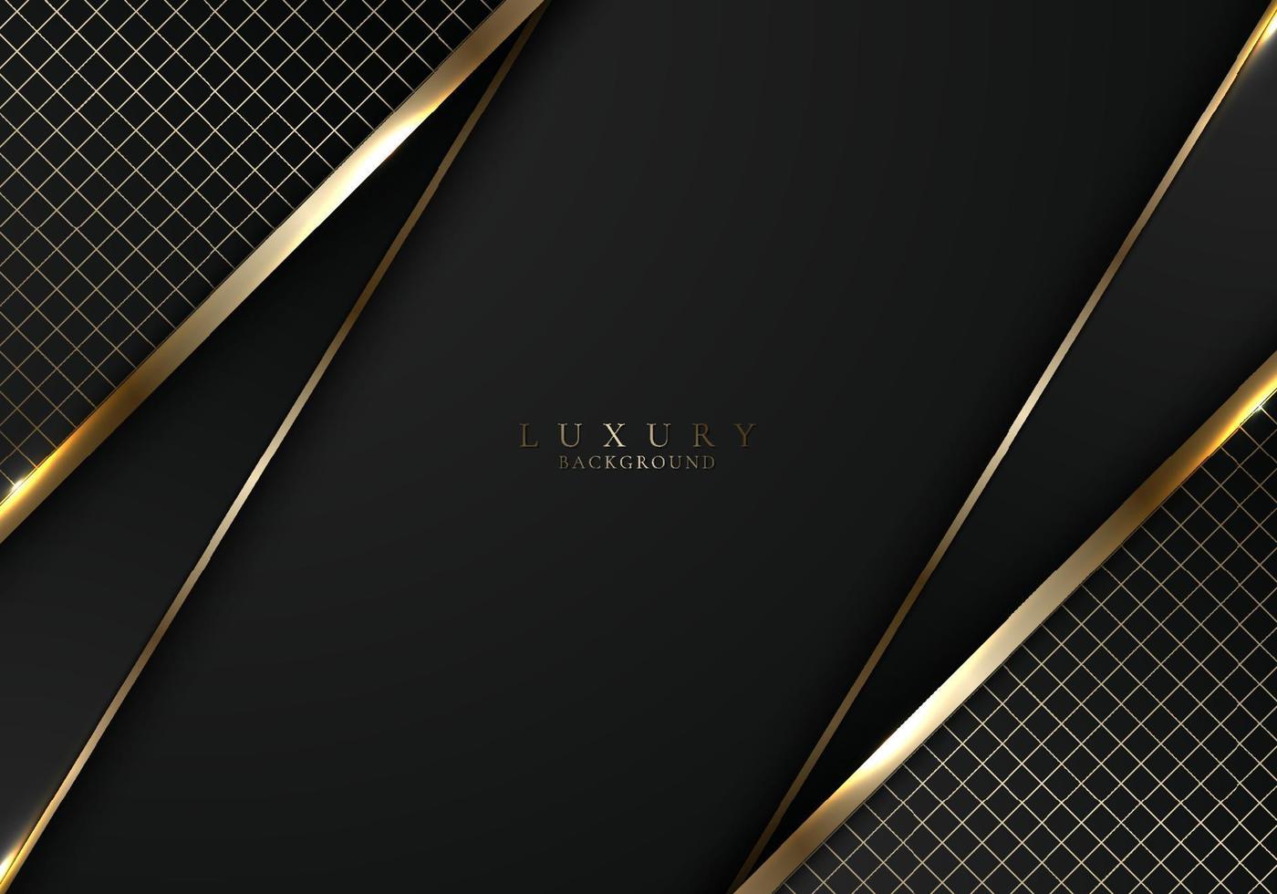 abstrakte moderne luxusschablone schwarze und goldene streifen mit goldenem gitter auf dunklem hintergrund vektor