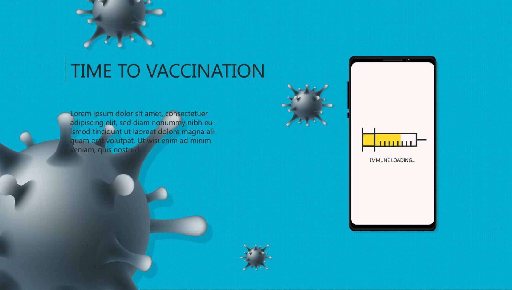 Medvetenhet om covid-19-vaccinationskampanj på smartphone-appar som screenar personer som väntar på vaccination på blå bakgrund. hälsa eller digitalt vaccin pass koncept. vektor