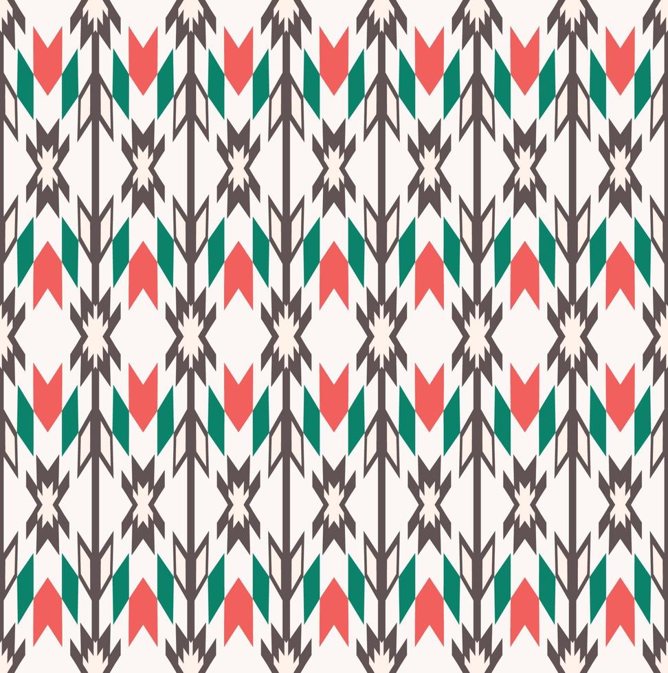 infödd aztekisk chevron geometrisk form sömlös på gräddbakgrund. etniska tribal färgglada röd-gröna mönster design. använd för tyg, textil, inredningselement, klädsel, omslag. vektor