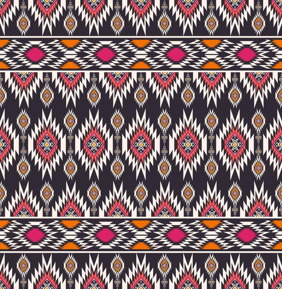 Ethnische Stammes- bunte rosa-orange Rautenquadratform und nahtloses Muster der Grenze auf schwarzem Hintergrund. Verwendung für Stoffe, Textilien, Innendekorationselemente, Polster. vektor