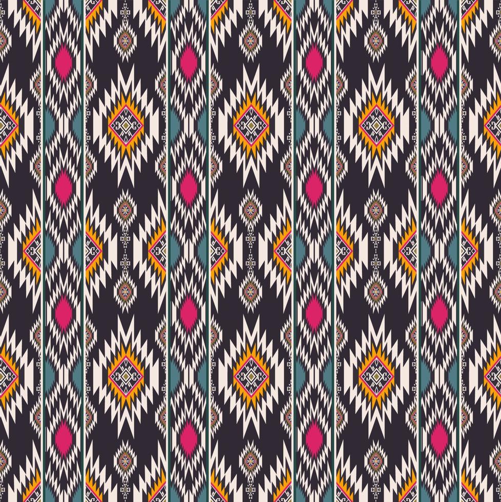 färgglada etniska tribal rhombus kvadratisk form och vertikal kant sömlösa mönster på svart bakgrund. använd för tyg, textil, inredningselement, klädsel. vektor