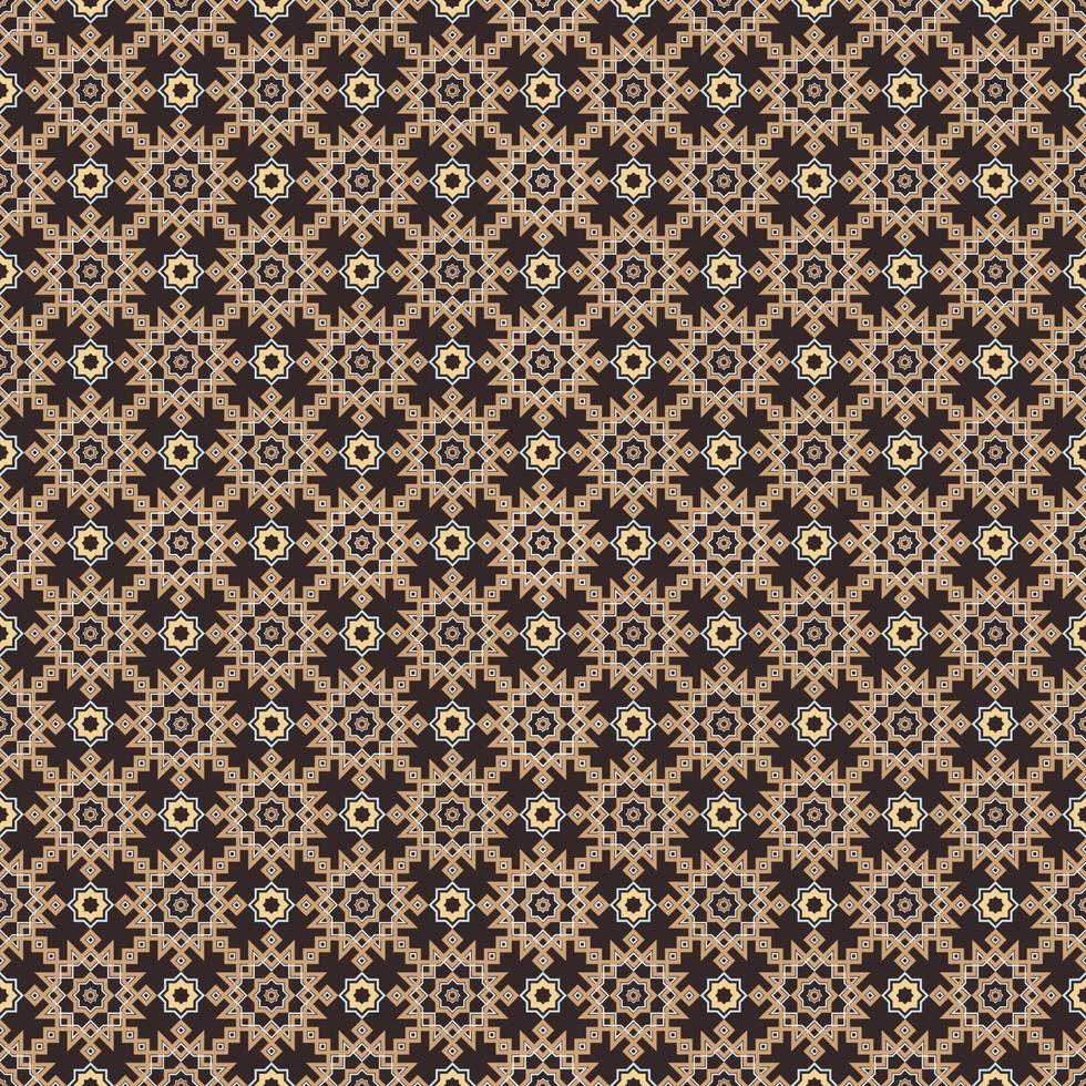 islamische dunkelbraune und goldfarbene geometrische kleine sternform nahtloser musterhintergrund. Batik-Sarong oder Seidenmuster. Verwendung für Stoffe, Textilien, Innendekorationselemente, Verpackungen. vektor
