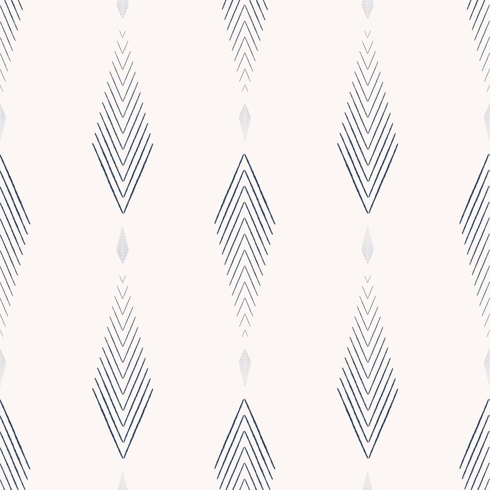 Ikat ethnische kleine blaue Farblinien im nahtlosen Muster der Fischgrätenform auf weißem Hintergrund. Verwendung für Stoffe, Textilien, Innendekorationselemente, Polster, Verpackungen. vektor