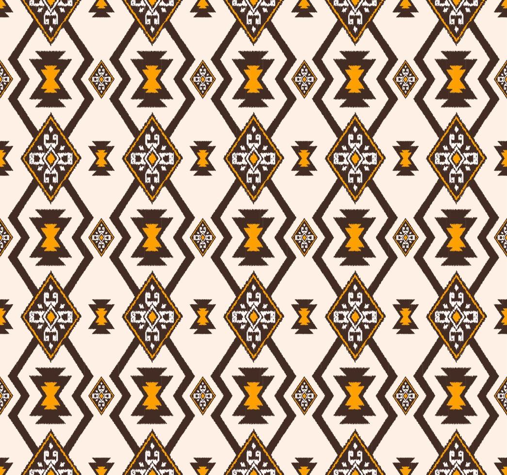 ikat infödda aztec tribal rutnät geometrisk form sömlös bakgrund. etnisk brun-gul-kräm färgmönster design. använd för tyg, textil, inredningselement, klädsel, omslag. vektor