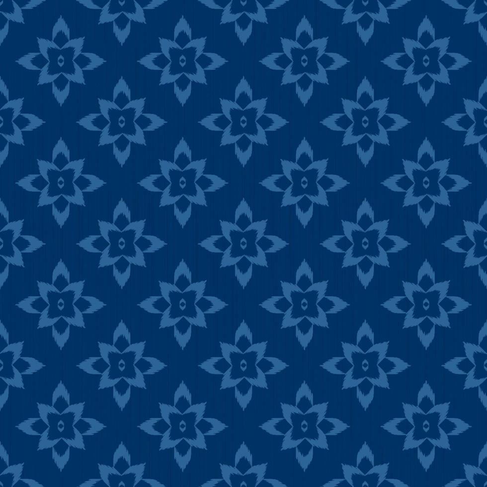 ikat batik geometrische blumenform gitter nahtlose muster blau monochrome farbe textur hintergrund. Verwendung für Stoffe, Textilien, Bezüge, Polster, Innendekorationselemente. vektor
