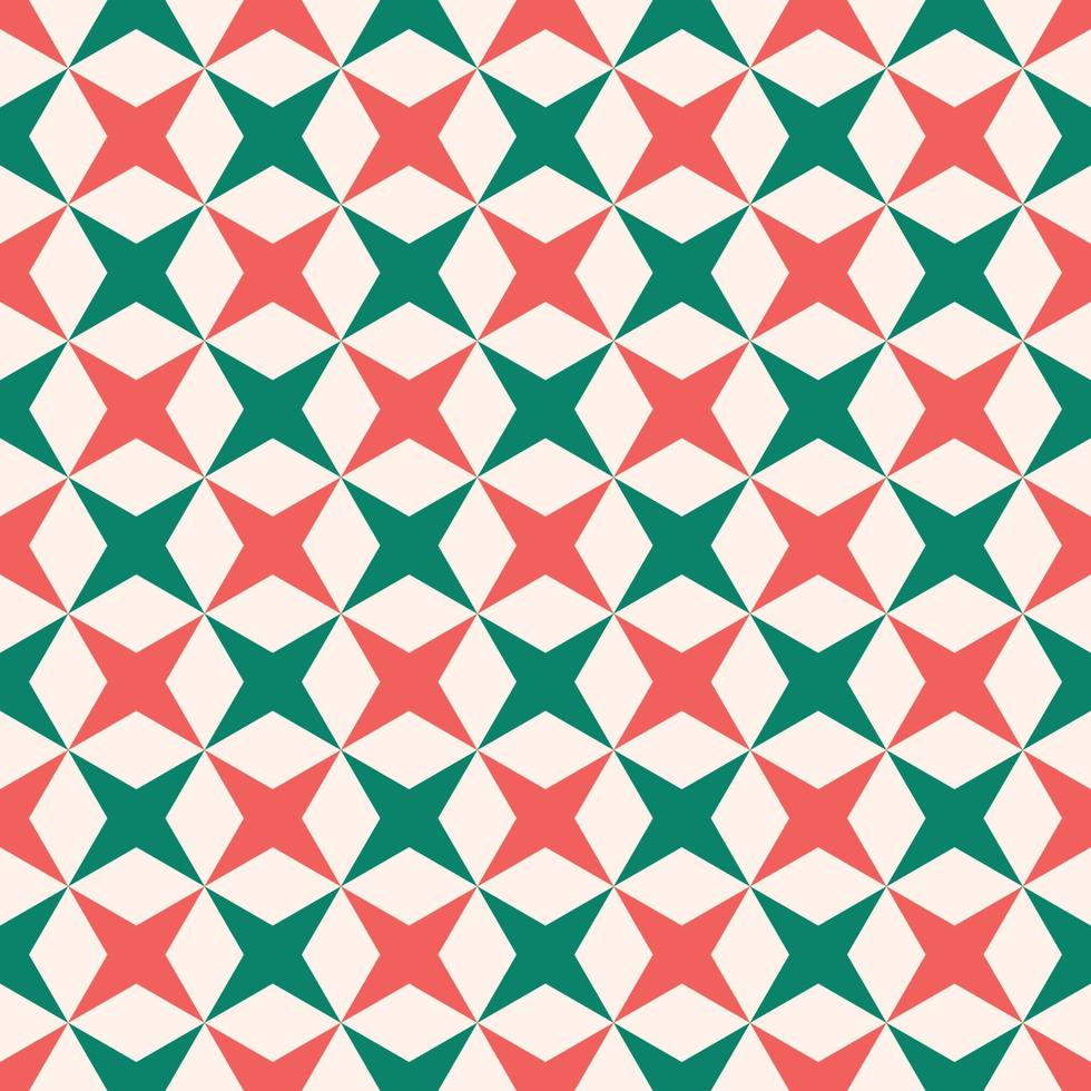 Geometrisches nahtloses Muster mit 4-Punkt-Stern. modernes Vintages zufälliges rot-grünes Farbdesign auf cremefarbenem Hintergrund. Verwendung für Stoffe, Textilien, Innendekorationselemente, Polster, Verpackungen. vektor