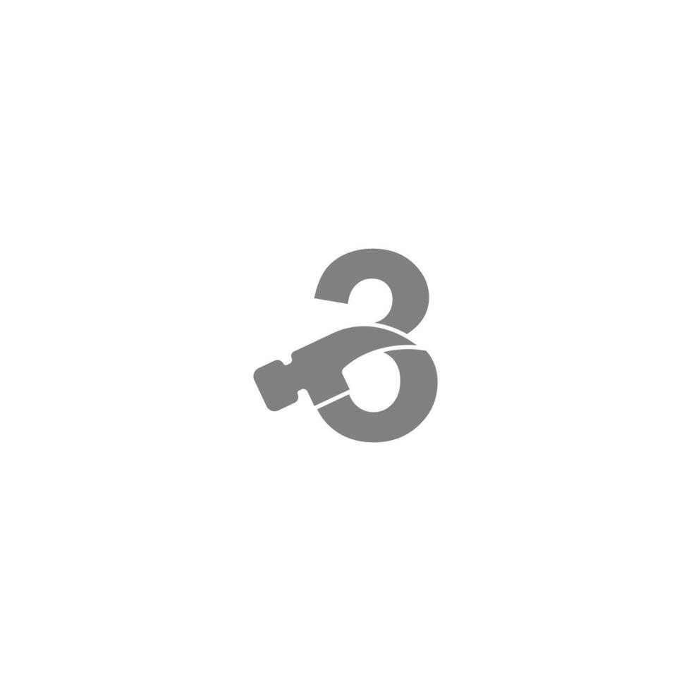Nummer 3 und Hammer-Kombinationssymbol-Logo-Design vektor