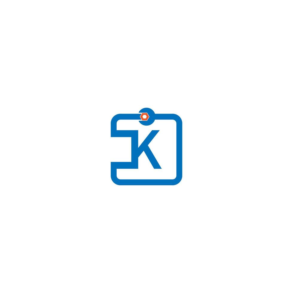 Buchstabe k-Logo-Symbol, das ein Schraubenschlüssel- und Bolzendesign bildet vektor