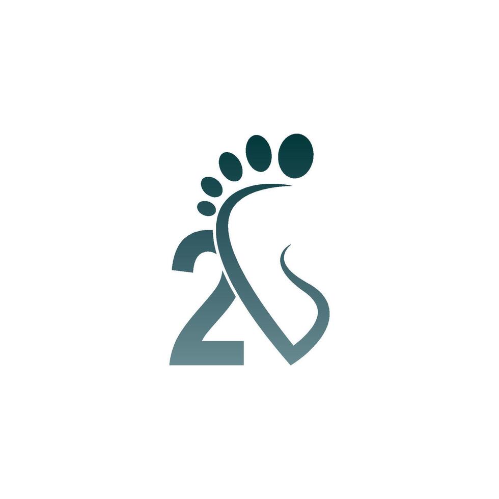 Nummer 2-Icon-Logo kombiniert mit Footprint-Icon-Design vektor