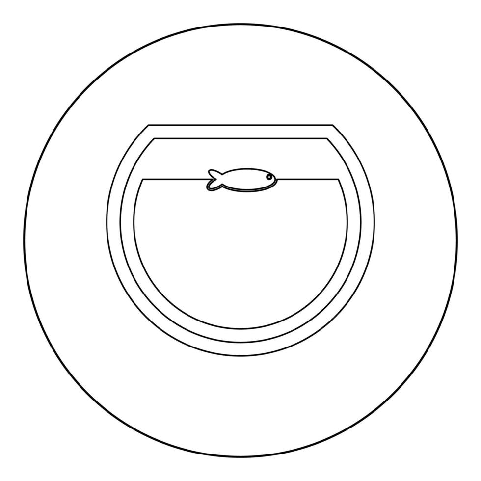 Fisch im runden Aquarium schwarzes Symbol in der Kreisvektorillustration isoliert. vektor