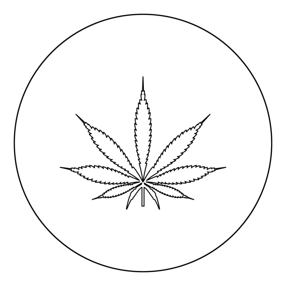 Cannabis Marihuana Blatt schwarzes Symbol in Kreisvektorillustration isoliert. vektor