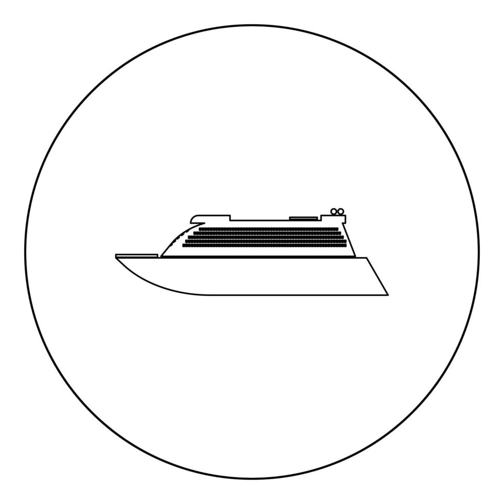 schwarzes Symbol des transatlantischen Kreuzfahrtschiffs in der Kreisvektorillustration lokalisiert. vektor