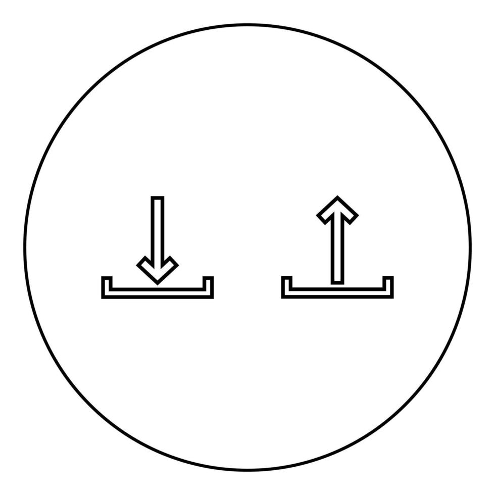 Schild-Upload und Download schwarzes Symbol im Kreisumriss vektor