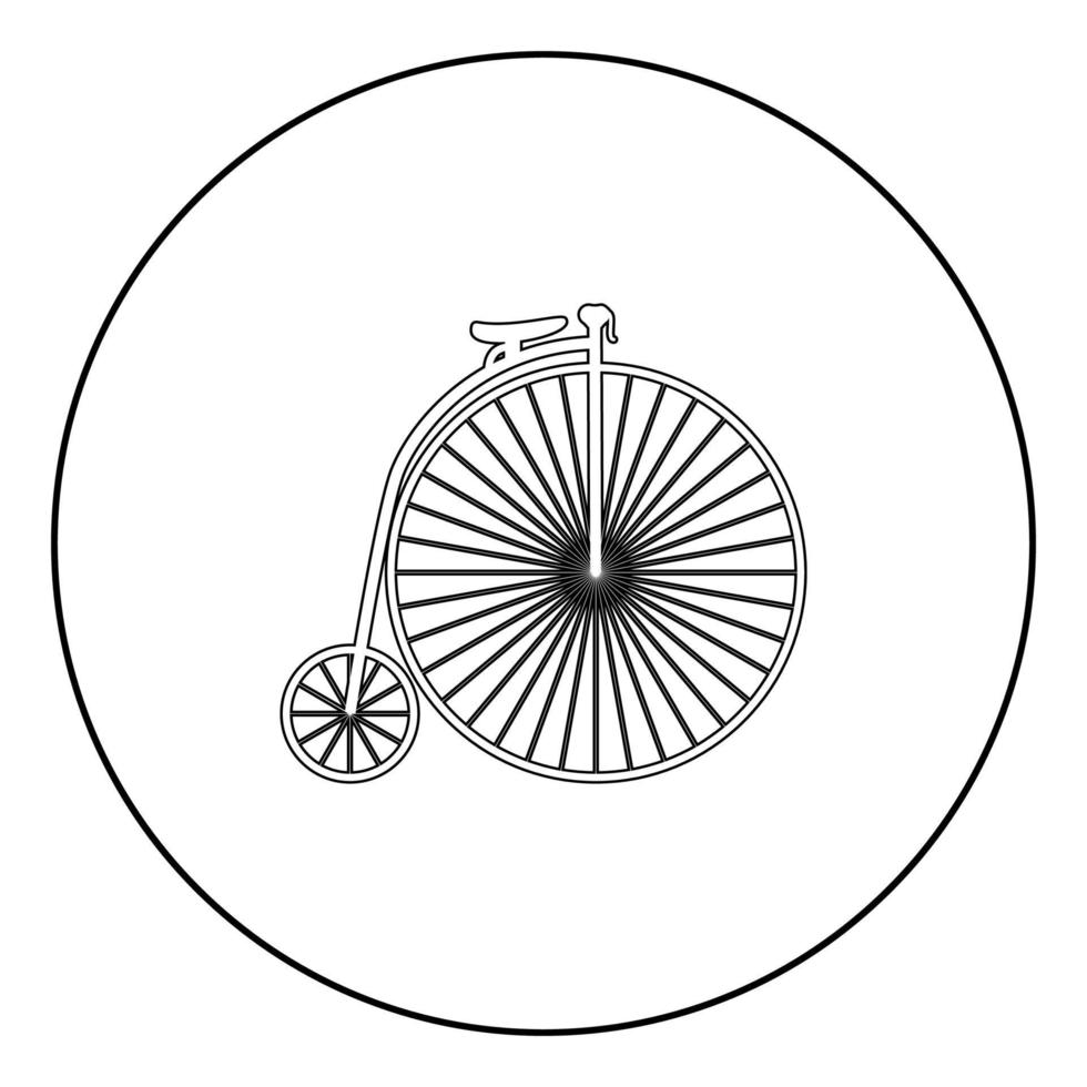 Retro-Fahrrad schwarze Symbolumrisse im Kreisbild vektor