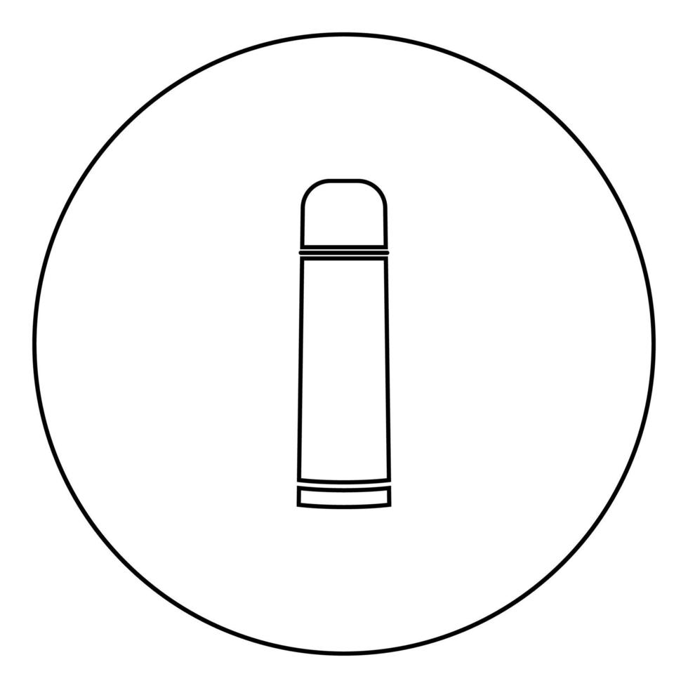 termos eller vakuumkolv svart ikonkontur i cirkelbild vektor