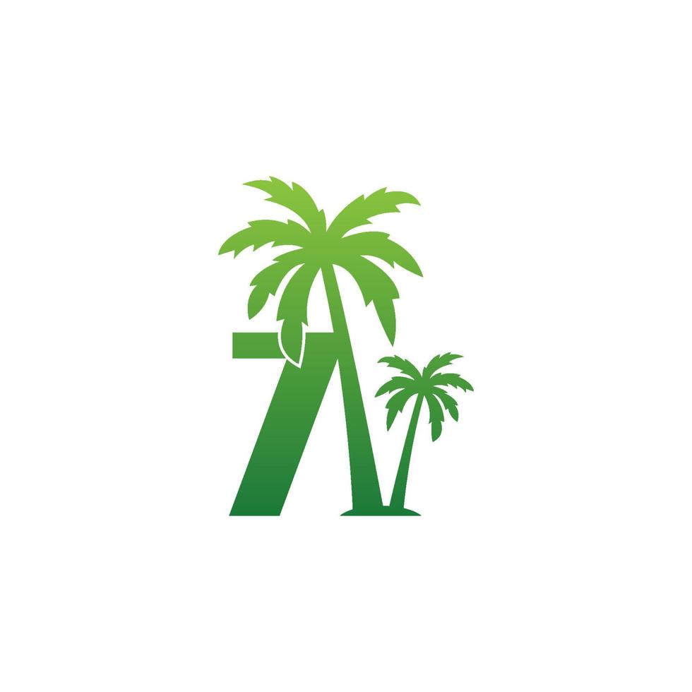 nummer 7 logotyp och kokospalmer ikon design vektor