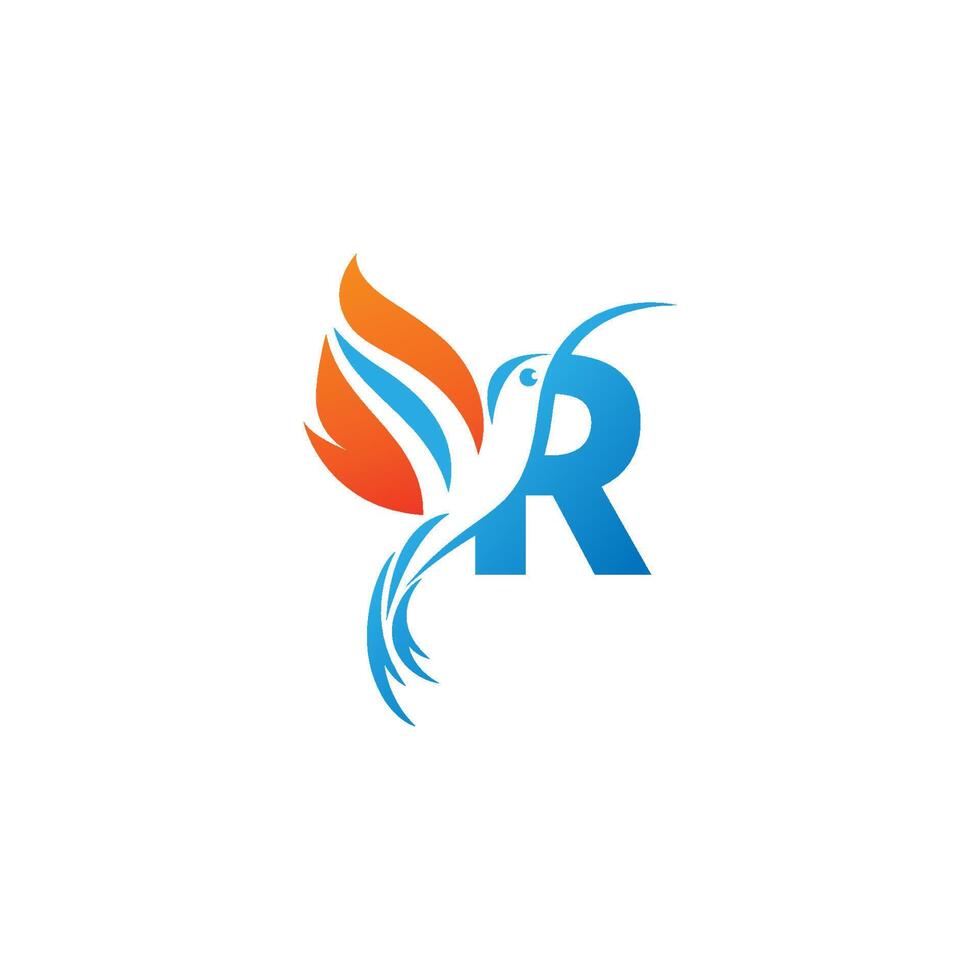 buchstabe r kombiniert mit dem feuerflügel-kolibri-symbol-logo vektor