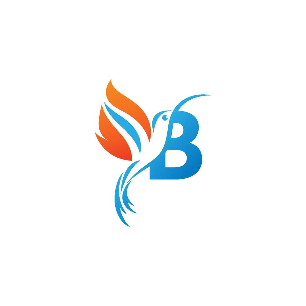 bokstaven b kombinerat med brandvingekolibriikonlogotypen vektor