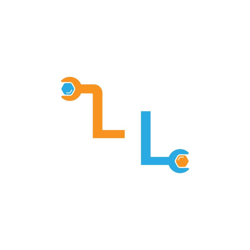 bokstaven l logotypikon som bildar en skiftnyckel och bultdesign vektor