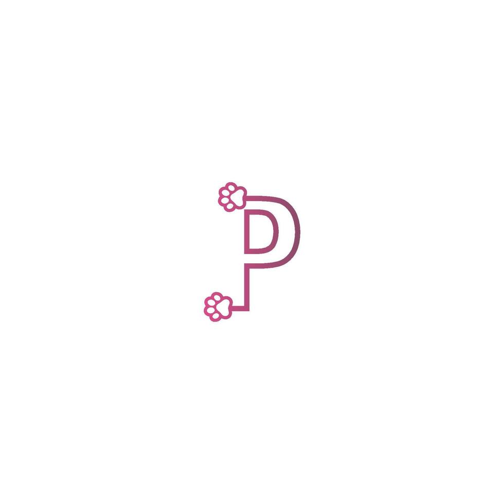 bokstaven p logotyp design hund fotspår koncept vektor
