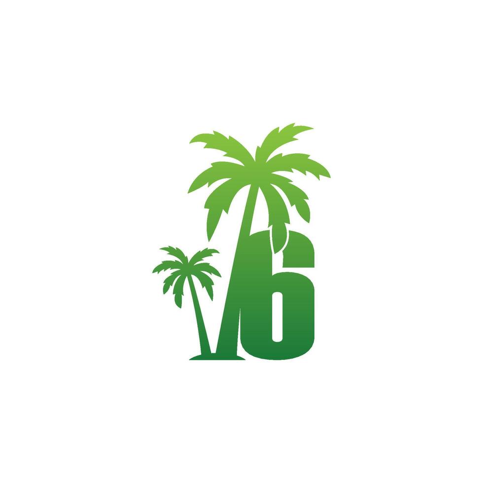 nummer 6 logotyp och kokospalmer ikon design vektor