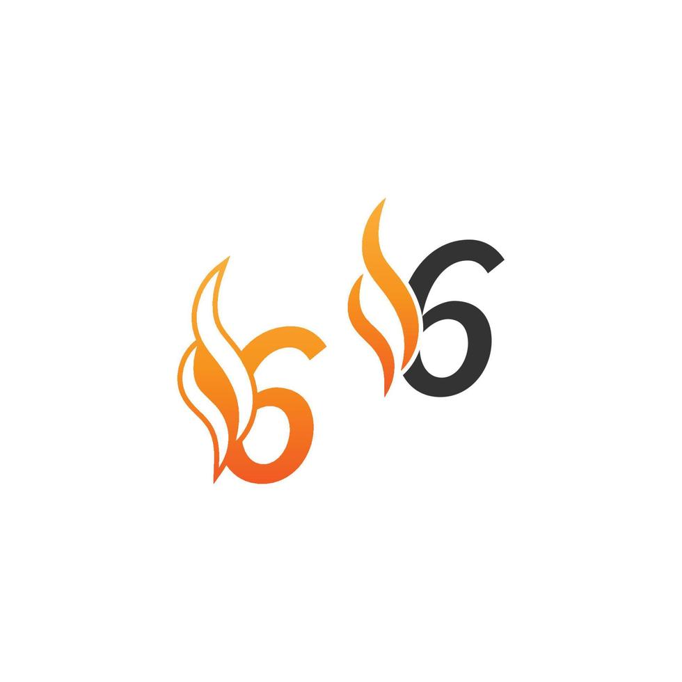 nummer 6 och brandvågor, logotyp ikon konceptdesign vektor