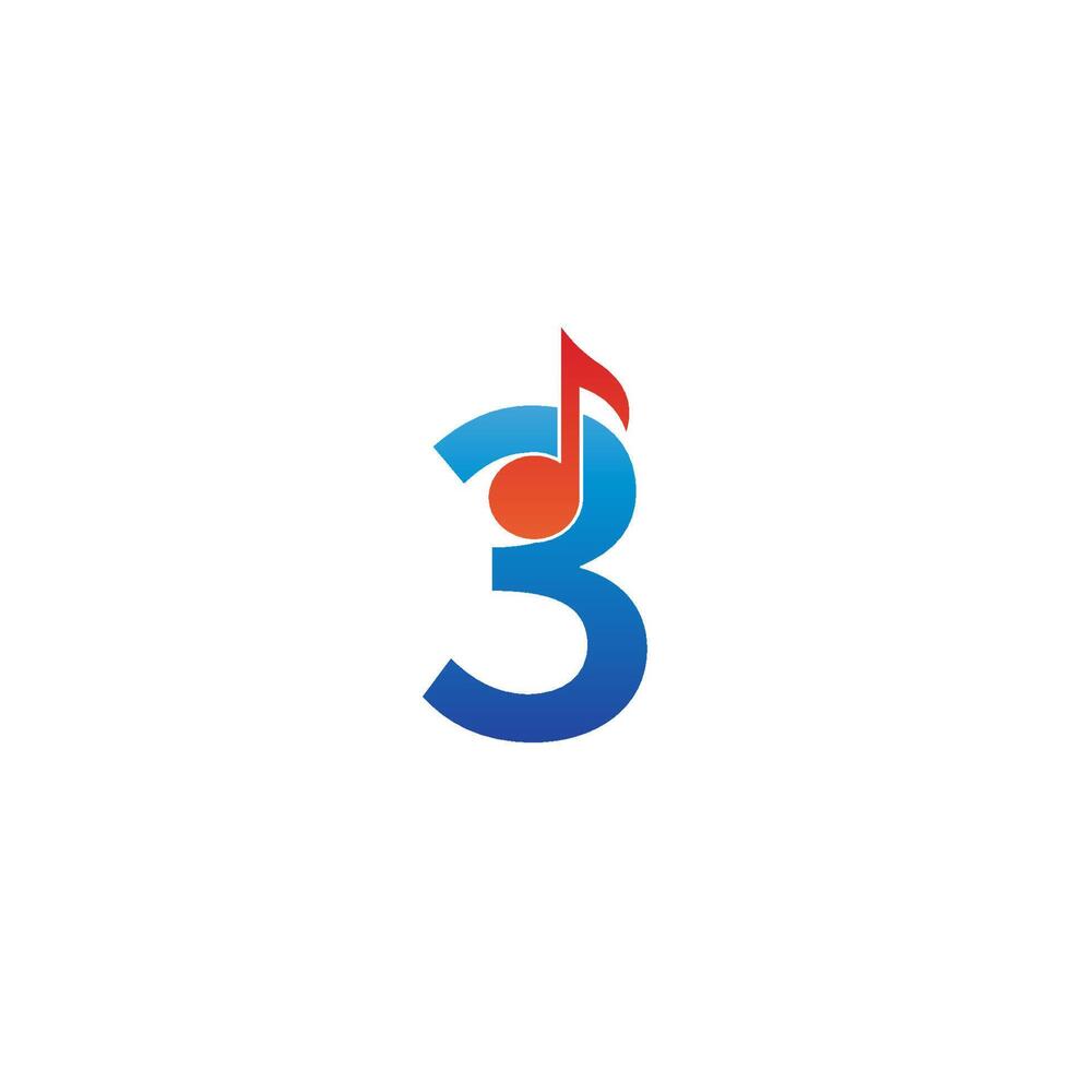 Nummer 3-Logo-Symbol kombiniert mit musikalischem Notendesign vektor