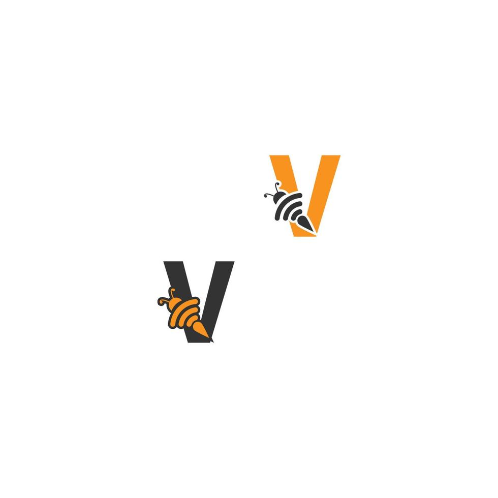 Buchstabe v Bienensymbol kreatives Design-Logo vektor