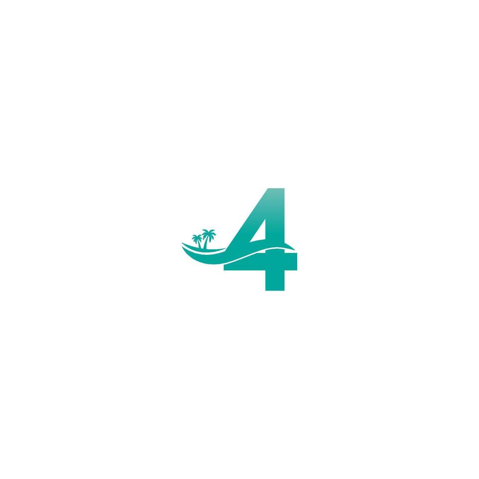 Nummer 4 Logo Kokospalme und Wasserwellen-Icon-Design vektor
