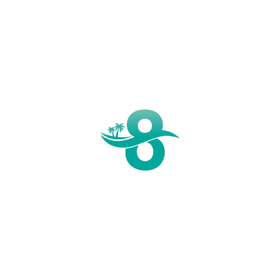nummer 8 logotyp kokospalmer och vatten våg ikon design vektor