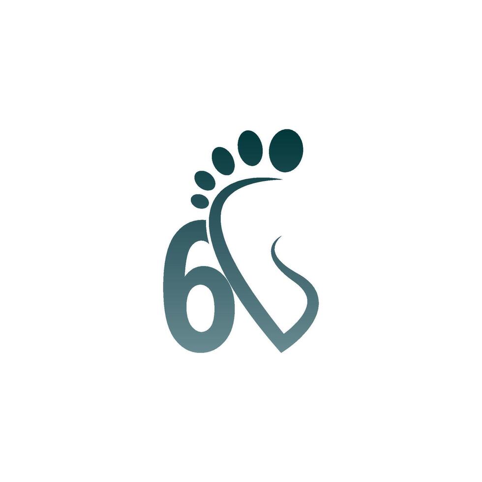 Nummer 6-Icon-Logo kombiniert mit Footprint-Icon-Design vektor