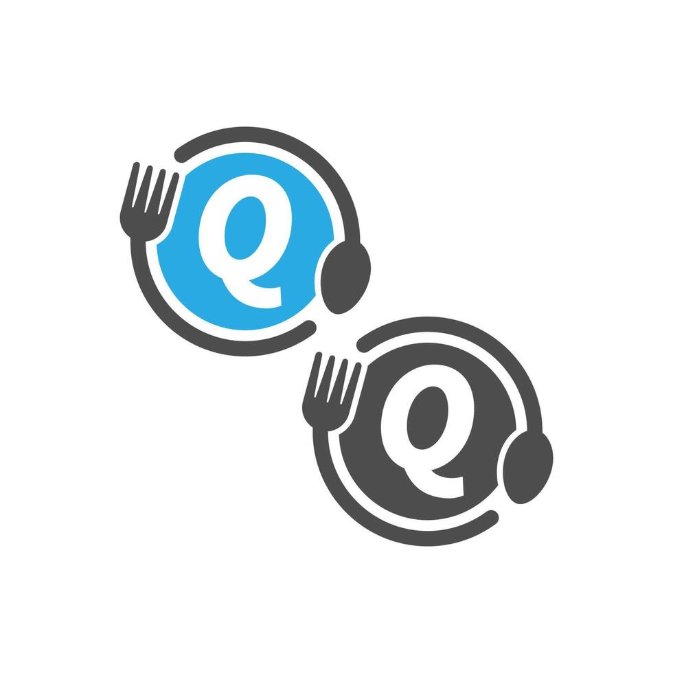 gabel und löffel symbol kreisen buchstabe q logo design vektor
