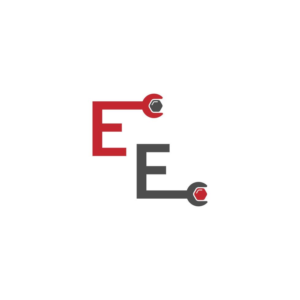 bokstaven e-logotypikon som bildar en skiftnyckel och bultdesign vektor
