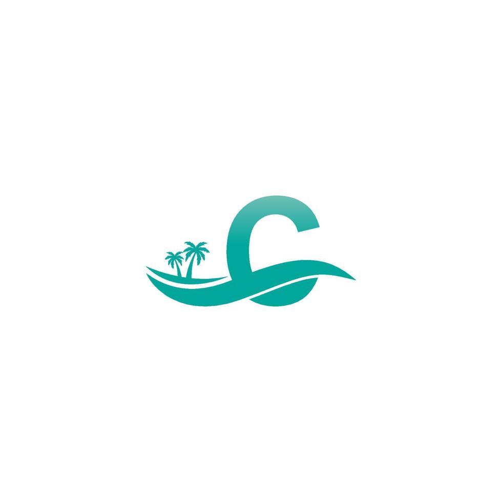 Buchstabe c Logo Kokospalme und Wasserwellen-Icon-Design vektor