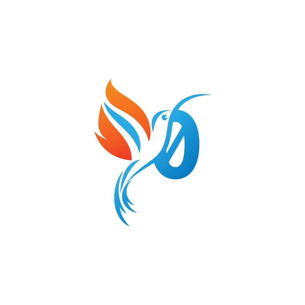 Nummer 0 kombiniert mit dem Feuerflügel-Kolibri-Symbol-Logo vektor
