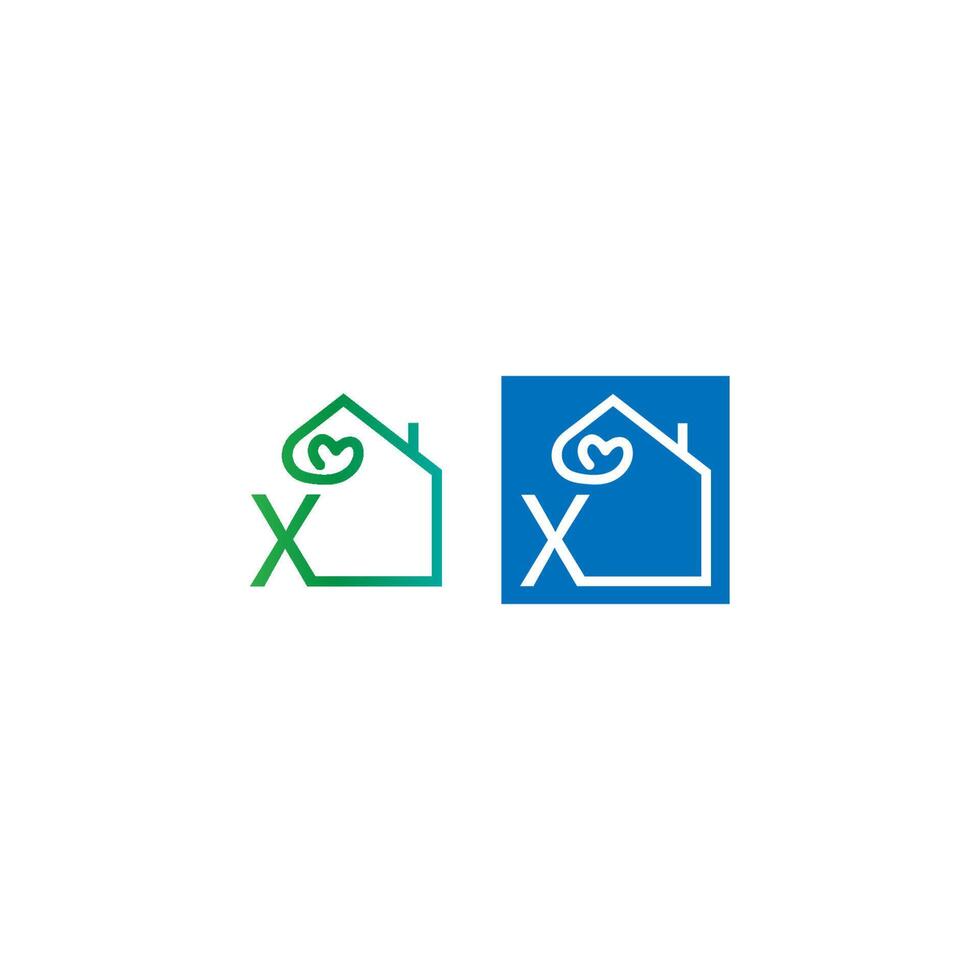 bokstaven x hus med kärlek ikon logotyp vektor