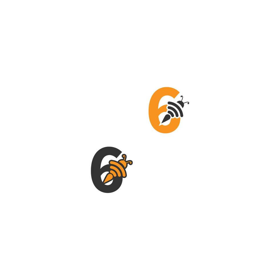 Nummer 6 Bienensymbol kreatives Design-Logo vektor