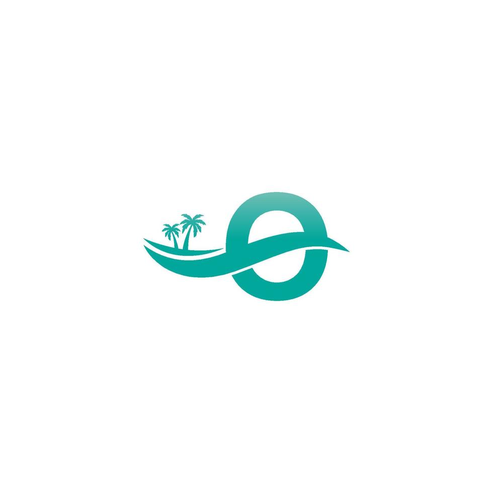 bokstaven o logotyp kokospalmer och vatten våg ikon design vektor