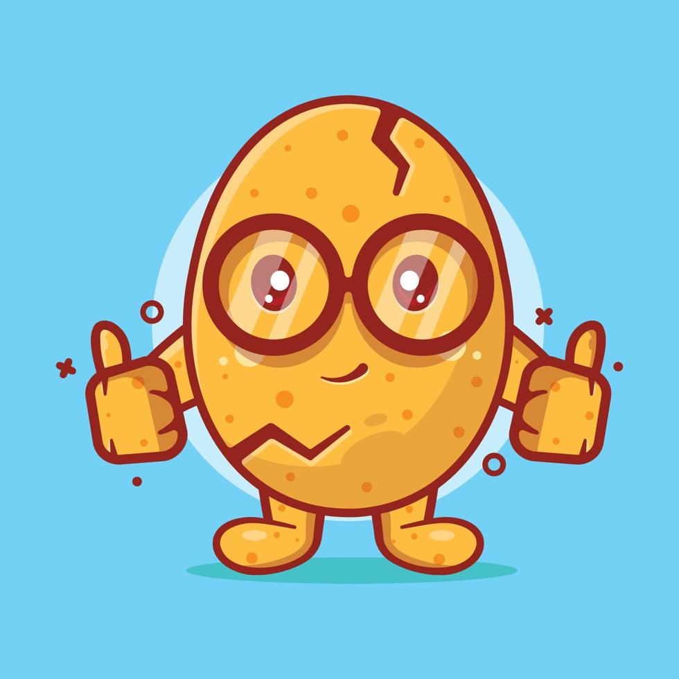 söt ägg karaktär maskot med tummen upp hand gest isolerade tecknade i platt stil design. bra resurs för ikon, symbol, logotyp, klistermärke, banner. vektor