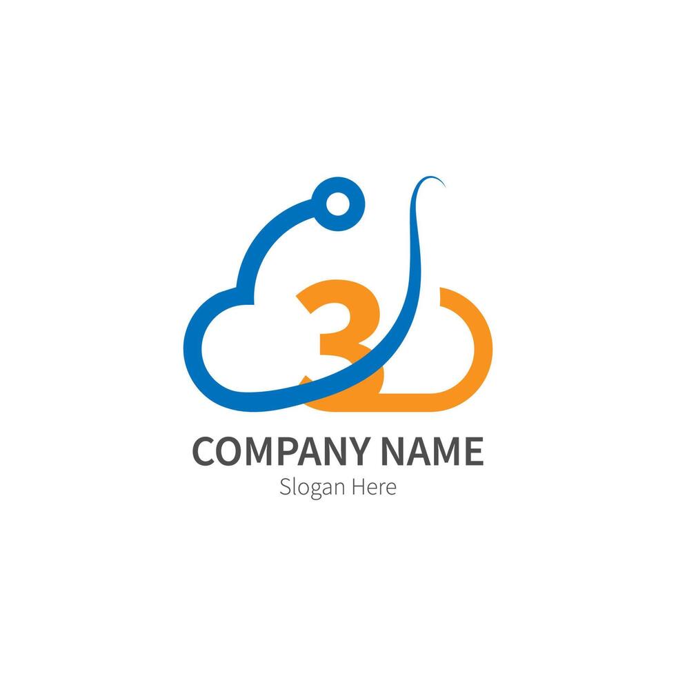 Nummer 3 kombiniert mit Cloud-Technologie-Icon-Logo vektor