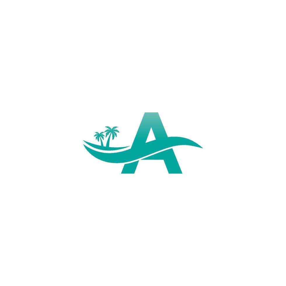 bokstaven en logotyp kokospalmer och vatten våg ikon design vektor