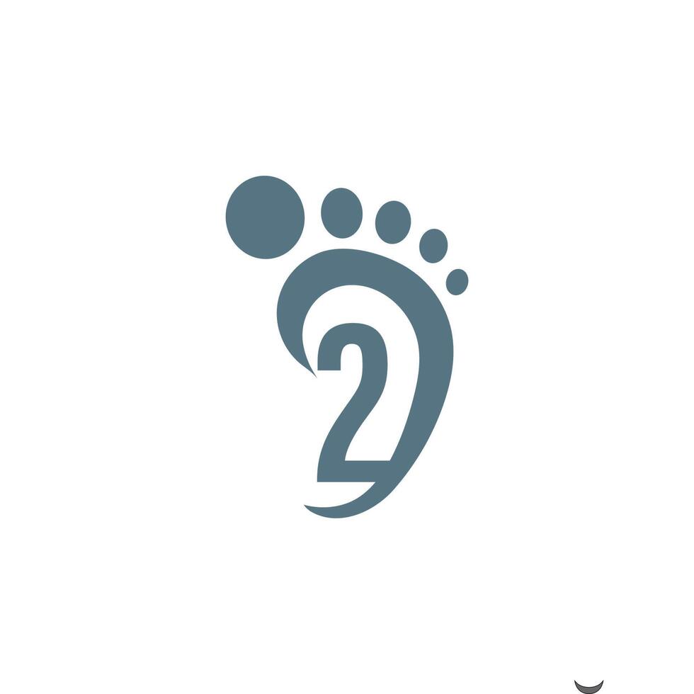 Nummer 2-Icon-Logo kombiniert mit Footprint-Icon-Design vektor