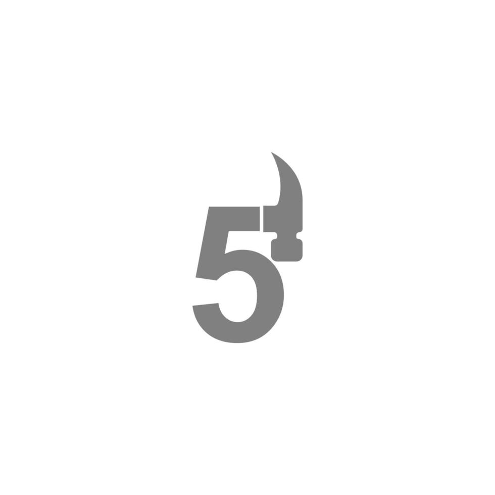 Nummer 5 und Hammer-Kombinationssymbol-Logo-Design vektor